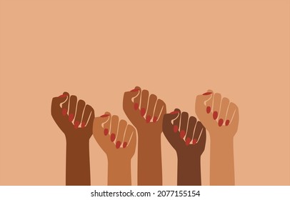 empoderamiento femenino, personas de puño negro, poder marrón, mes de historia negra, orgullo feminista, manos levantadas, diseño retro gráfico, cuestiones de igualdad de género mujeres fuertes, impresión vectorial de poder femenino