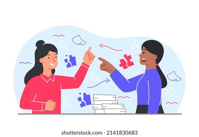 Women Fighting Concept. Girls Argue And Yell At Each Other, Negative Emotions And Aggression. Bad Relationship In Team, Employees Looking For Someone To Blame. Cartoon Flat Vector Illustration