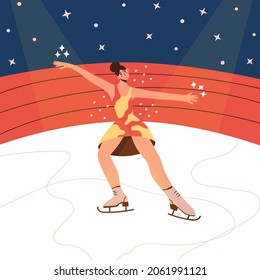 Las mujeres patinan ilustraciones de dibujos aislados de dibujos planos vectoriales en colores de moda. Deportes de invierno, bailarina de hielo, gimnasta, campeonato, competición elemento de diseño moderno