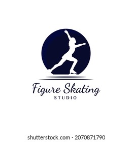 Women Figure Skating Logo Design. Logo design for ice skating dance studio. Vintage, classic, luxury, and premium logo