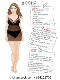 Tipos de figuras de las mujeres: manzana. Ilustración vectorial