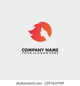 Women with fire flame hair Logo vector.