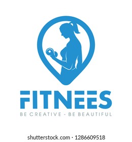 women fitness and Pin logo design vector