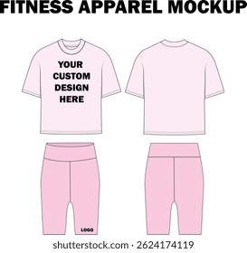 women fitness wear-apparel tshirt capri editable technical fashion flat sketch vector line art mockup