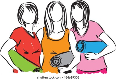 women fitness with yoga mats illustration