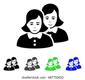 Women flat vector illustration. Colored women gray, black, blue, green icon variants. Flat icon style for graphic design.
