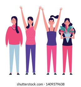women with flower and hands up avatar cartoon character vector illustration graphic design