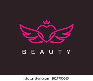 Women fly angel with crown sign logo with wings silhouette style