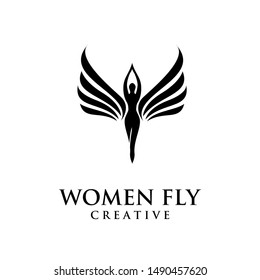 Women Fly Angel Logo, Award, And Wings With Silhouette Style