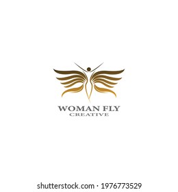 women fly angel logo  award  and wings with silhouette style