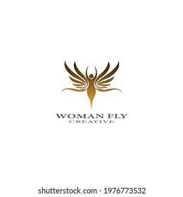 women fly angel logo  award  and wings with silhouette style