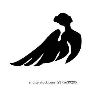 Women fly angel silhouette, Woman logo, Women wing Logo.