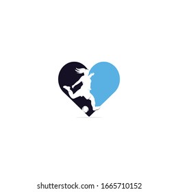 Women football club vector logo design. Women football player and heart icon vector design.