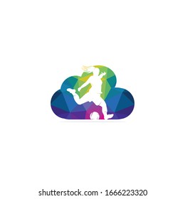 Women football club vector logo design. Women football player and cloud icon vector design.