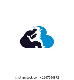 Women football club vector logo design. Women football player and cloud icon vector design.