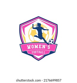 Women Football or soccer or futsal Team Logo Design Vector Design. girl and woman soccer badge emblem logo.