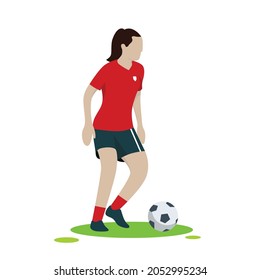 Women footballer dribbling the ball. Sport illustration.