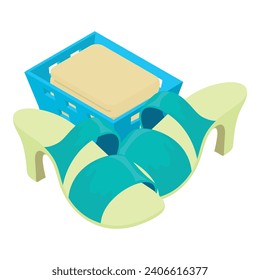 Women footwear icon isometric vector. Women heeled sandal and laundry container. Summer footwear