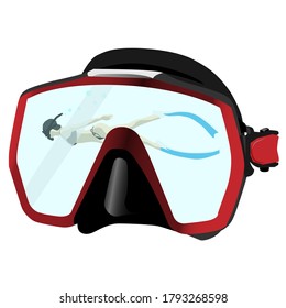 women free diving in scuba mask equipment for diver