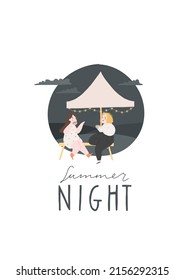 	
Women friends drinking coffee, talking, gesturing at bench. Happy relaxed girlfriends chatting at evening in outdoor cafe. Happy communication. Flat vector illustration isolated on white background
