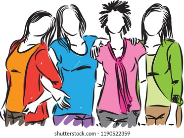 WOMEN FRIENDS HAVING FUN TOGETHER VECTOR ILLUSTRATION