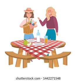 Women friends having picnic design Women friends having picnic design