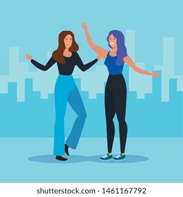 women friends together with casual clothes