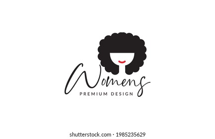 women frizzy head cute logo symbol vector icon illustration graphic design