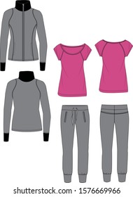 Women garment collection sportswear vector sketch