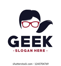 Women Geek Logo Design Vector