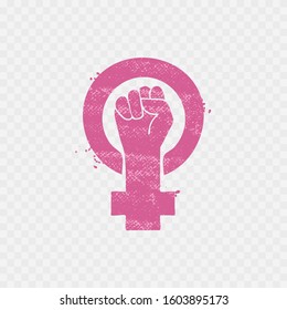 Women gender sign. Feminism. Women fist. Resist and protest. Grunge texture. Vector