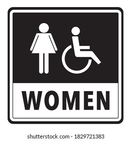 Women gender washroom sign with disabled accessible notice on black background vector illustration