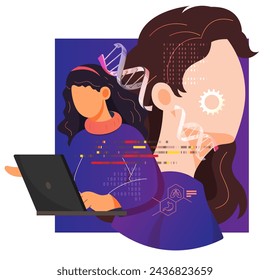 Women in Genetics Research - Gene Editing and Modifying DNA Helix - CRISPR technology - Women Empowerment Through Science - Abstract Illustration as EPS 10 File