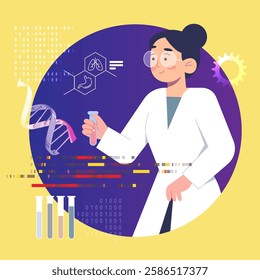 Women in Genetics Research - Gene Editing and Modifying DNA Helix - CRISPR technology - Women Empowerment Through Science - Abstract Illustration as EPS 10 File