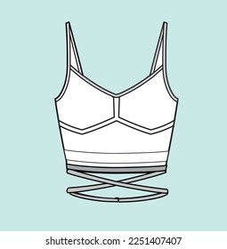 Women girl beach wear bra set flat sketch illustration