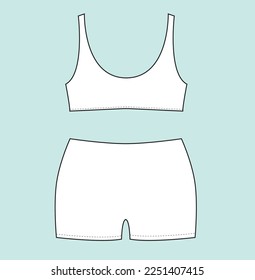 Women girl beach wear bra set flat sketch illustration