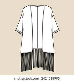 women girl cardigan with fringes flat sketch illustration