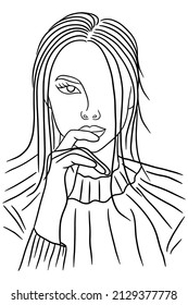 Women Girl Close up Face Pose Line Art illustration