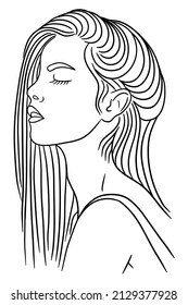 Women Girl Close up Face Pose Line Art illustration
