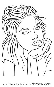 Women Girl Close up Face Pose Line Art illustration
