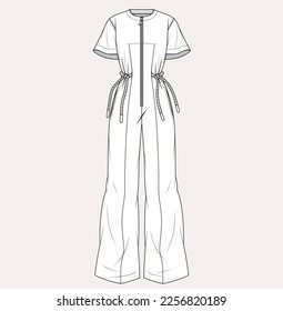 women girl fashion jumpsuit styles flat sketch illustration