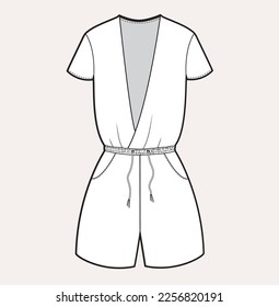 women girl fashion jumpsuit styles flat sketch illustration