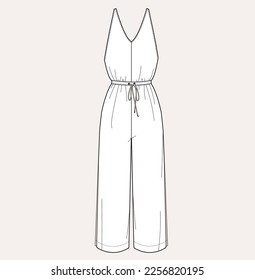 women girl fashion jumpsuit styles flat sketch illustration