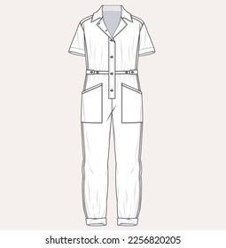 women girl fashion jumpsuit styles flat sketch illustration