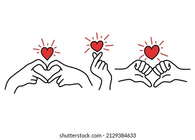 Women Girl Hand Love Gesture with Hearth Flat line Art illustration