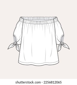 women girl off shoulder top flat sketch illustration