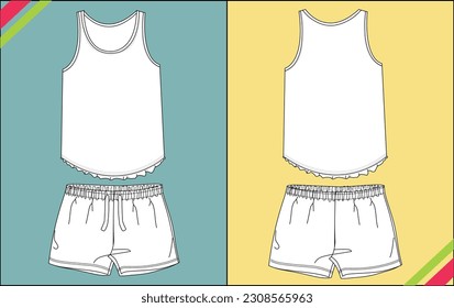 WOMEN GIRL TANK TOP TECHNICAL FASHION FLAT SKETCH.