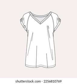 women girl woven jersey flat sketch illustration