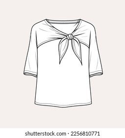 women girl woven jersey flat sketch illustration