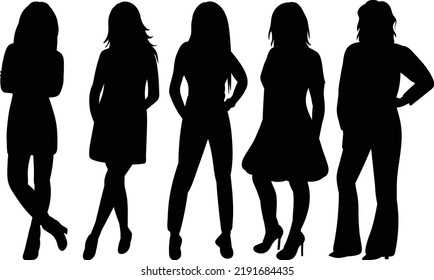 women, girls black silhouette isolated